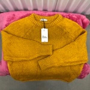 ZARA Wool Mohair Yellow Cable Knit Sweater, S, NWT